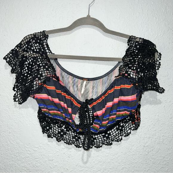 Free People Aruba Crochet Multicolor Striped Crop Top - Picture 2 of 6